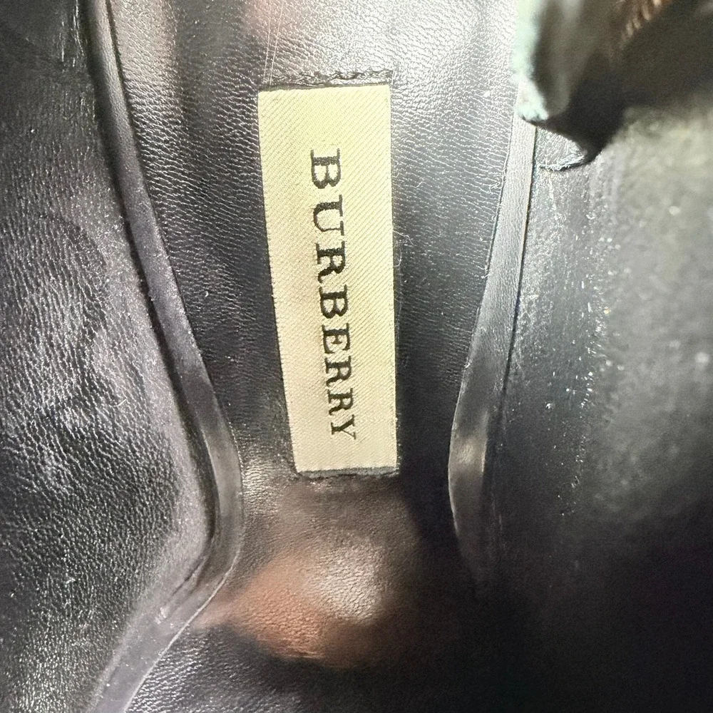 Burberry Womens 39 Black Leather Gold Zip Peep Toe Stiletto Ankle Bootie Italy
